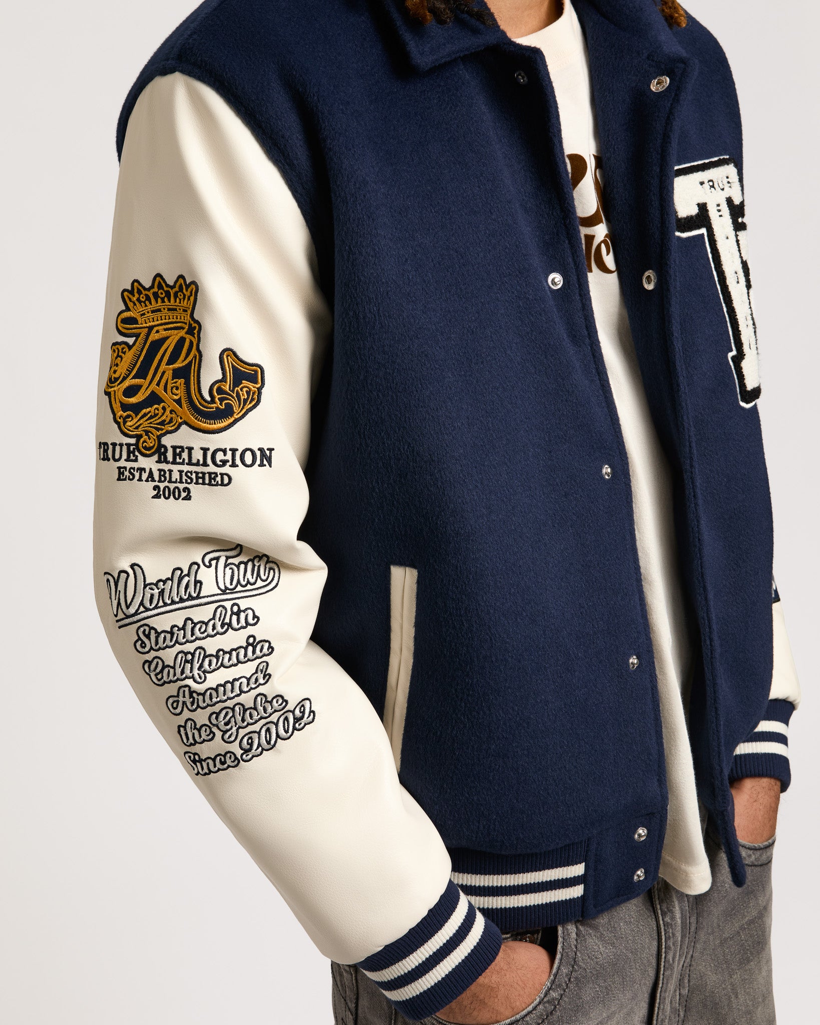 TR CREST WOOL VARSITY JACKET - MIDNIGHT BLUE