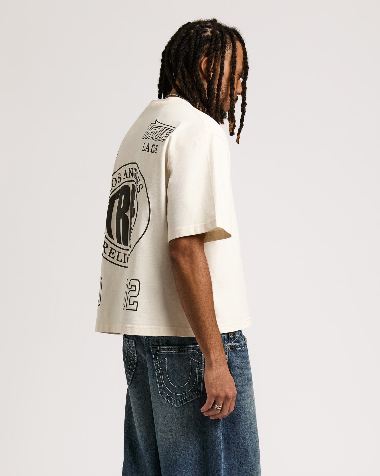 SS PRINT MESH STACKED LOGO TEE - WINTER WHITE