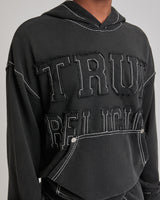 APPLIQUE BIG T BOXY HOODIE - JET BLACK