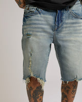 BOBBY SN FLAP SHRT DESTRYD HEM - HOOPS VINTAGE MED WASH W RIPS