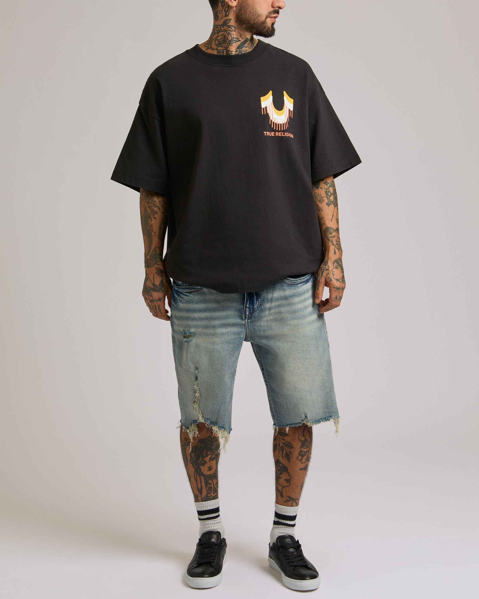 BOBBY SN FLAP SHRT DESTRYD HEM - HOOPS VINTAGE MED WASH W RIPS