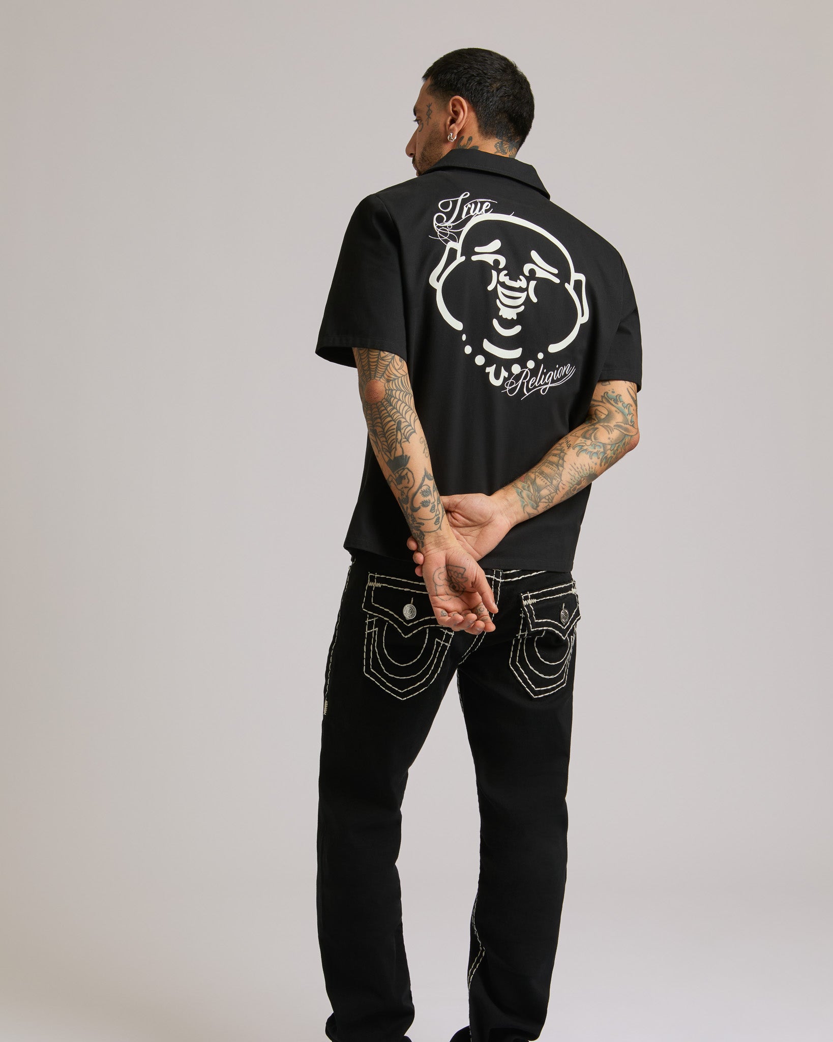 SS FULL ZIP BUDDHA SHIRT - BLACK