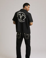 SS FULL ZIP BUDDHA SHIRT - BLACK