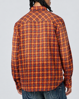 LS SPRAYED FLANNEL - RED / ORANGE PLAID