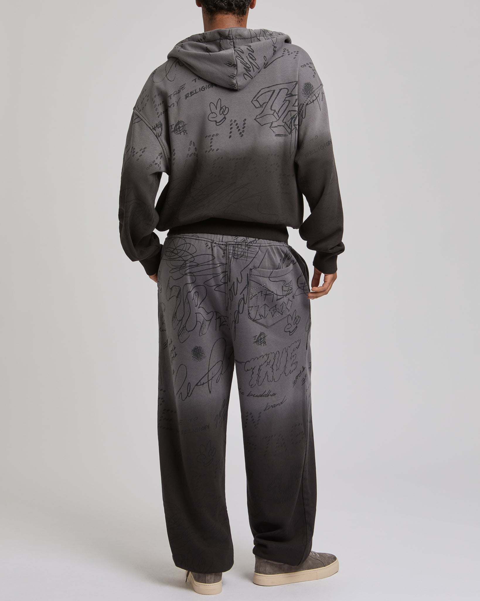 DIP DYED BIG T BOXY ZIP HOODIE - VINTAGE BLACK