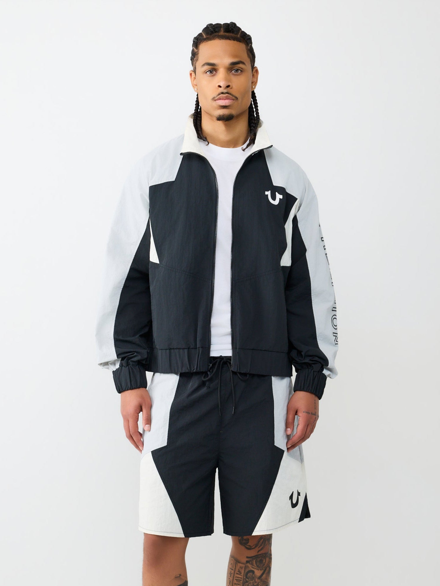 COLOR BLOCK NYLON TRACK JACKET - JET BLACK