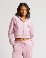 CRYSTAL VELOUR ZIP HOODIE - MAUVE MIST