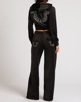 CRYSTL VELOUR STRAIGHT LEG - JET BLACK