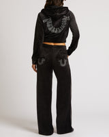 CRYSTL VELOUR STRAIGHT LEG - JET BLACK