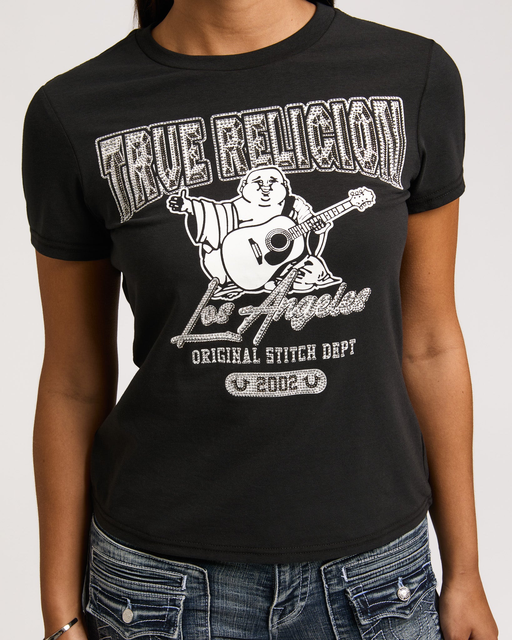 CRYSTAL BUDDHA CREW NECK TEE - JET BLACK