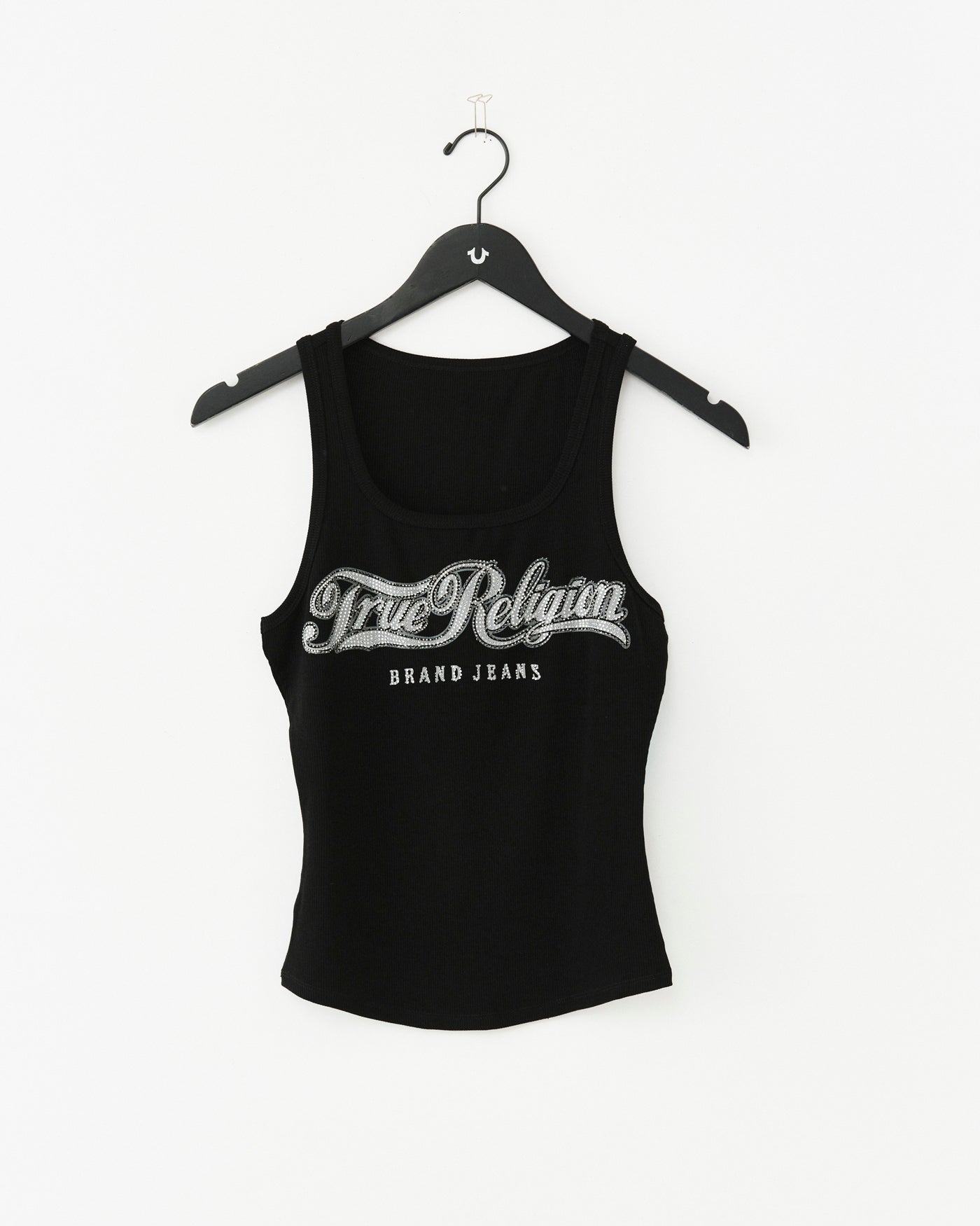 CRYSTAL SQUARE NECK RIB TANK - JET BLACK