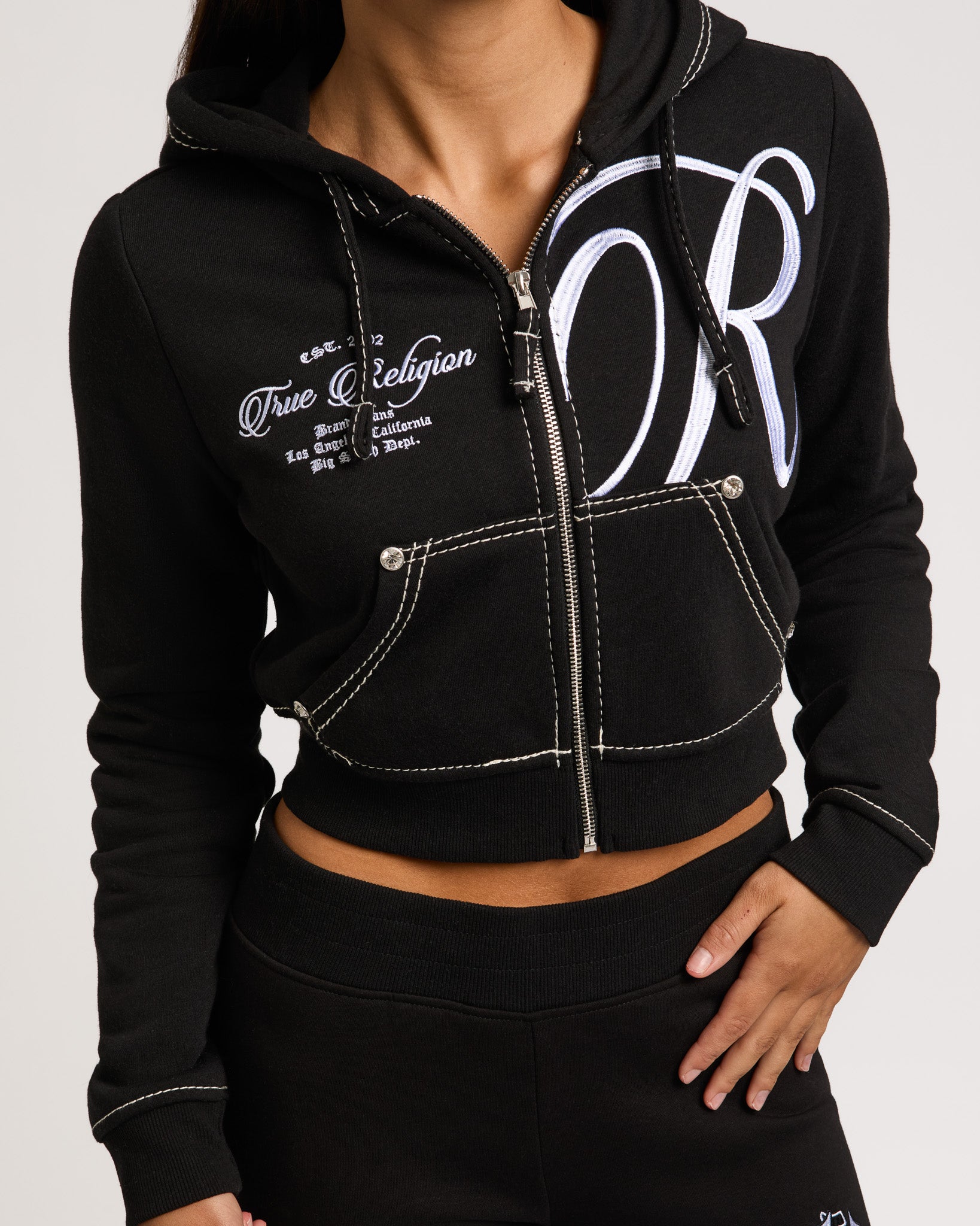 EMBR BIG T SHRUNKN ZIP HOODIE - JET BLACK