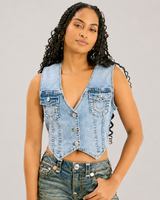 CRYSTAL WING  DENIM VEST - SUGAR SWIRL