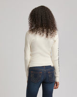 EMBROIDERED ASYM ZIP SWEATER - WINTER WHITE