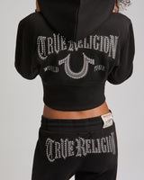 STUDDED HIGH WAISTBAND ZIP UP - JET BLACK