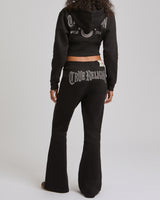 STUDDED HIGH WAISTBAND ZIP UP - JET BLACK