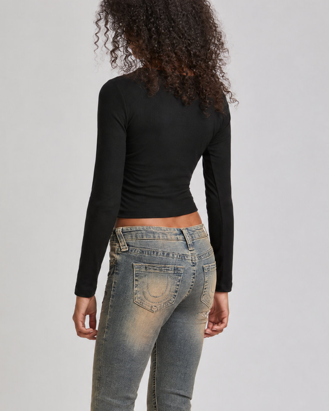 CRYSTAL LS NOTCH TEE - JET BLACK