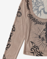 SCOOP NECK TATTOO LS TOP - SILVER MINK