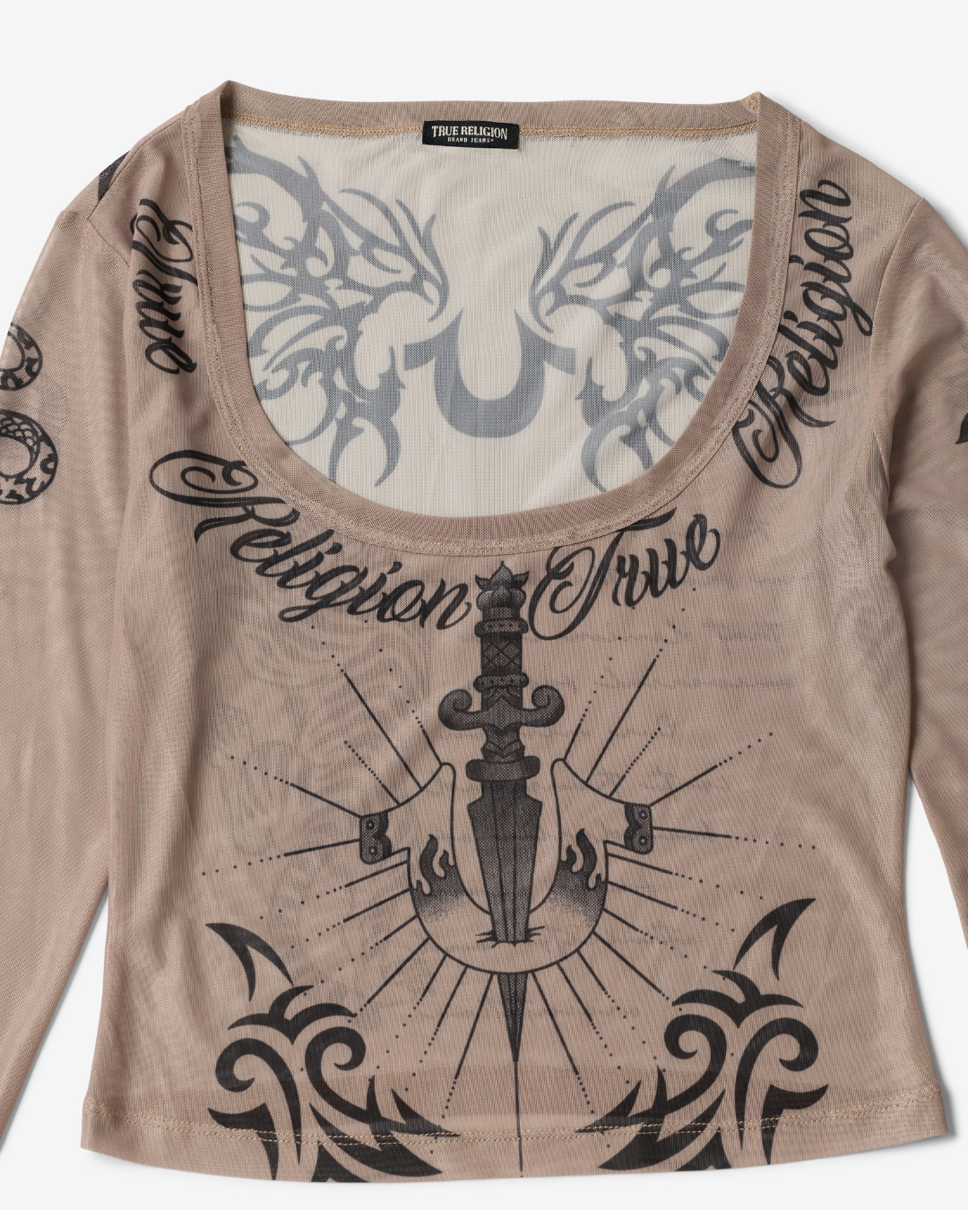SCOOP NECK TATTOO LS TOP - SILVER MINK