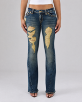 JOEY LR FLARE BIG T FLAP - DARK WASH W/ DESTROY