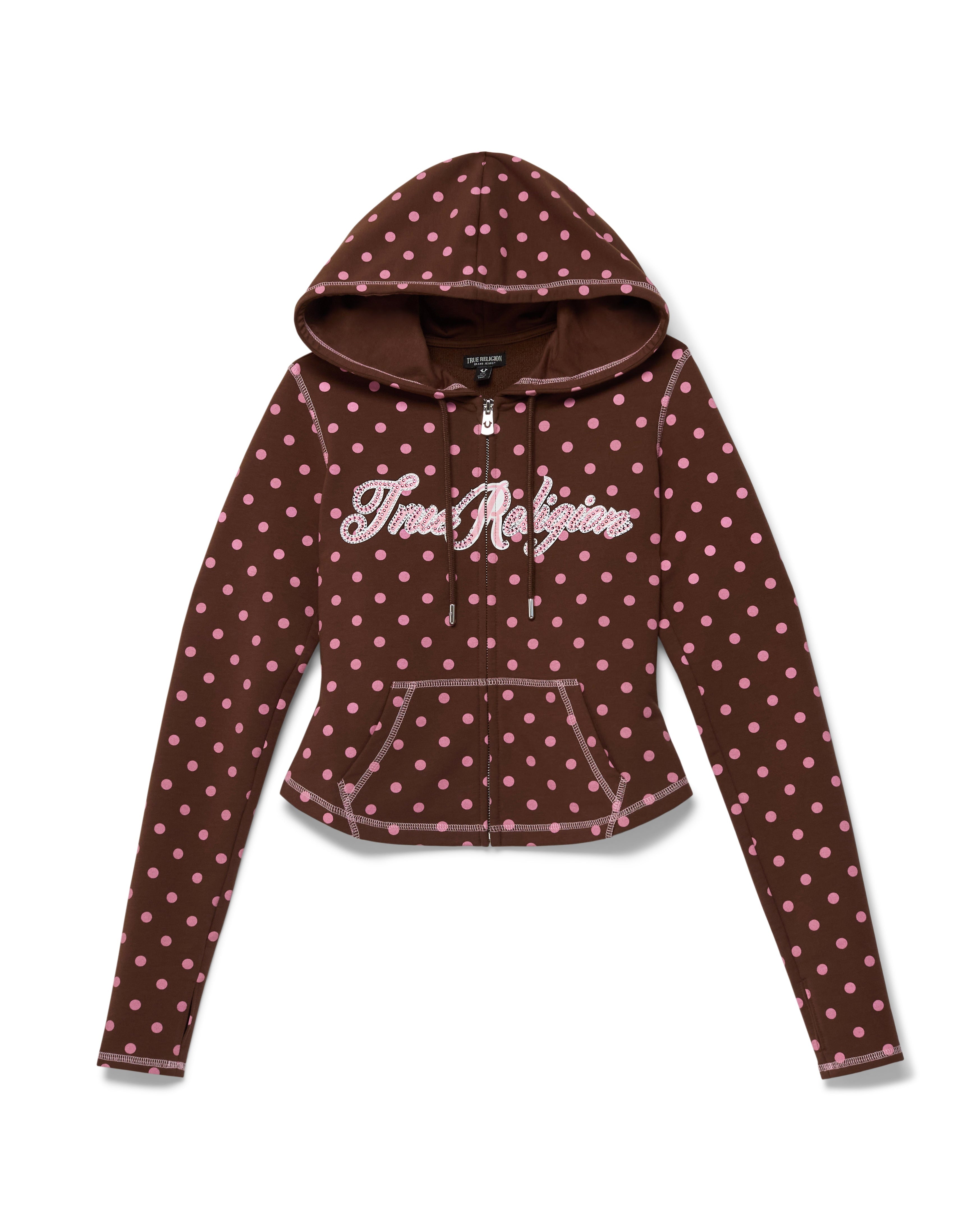 POLKA DOT FITTED ZIP HOODIE - FONDUE FUDGE
