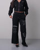 BRANDED APPLIQUE WIDE LEG PANT - JET BLACK
